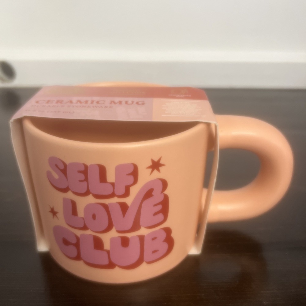 NEW-Thyme & Table "Self Love Club" Ceramic Mug Stoneware Coffee Inspired